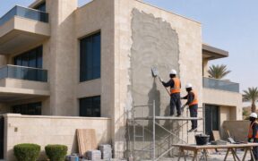 عملية ترميم احترافية لواجهة فيلا سكنية في مدينة صحار