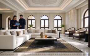 صالة منزلية فاخرة في عُمان تظهر جودة التشطيبات والخدمات المنزلية الاحترافية